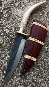 Custom butcher hunting chef knife 4.6" forged blade Stag handle, Brass, Rosewood