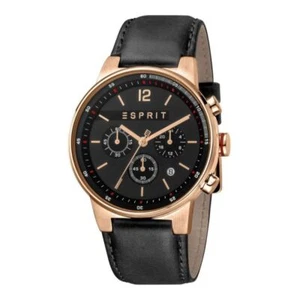 Esprit Mens Watch with Black Leather Strap Beautiful Design RRP £149 - Picture 1 of 3
