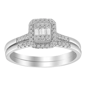 0.25 cttw Baguette Diamond Cushion Bridal Wedding Set Ring Band 10k White Gold - Picture 1 of 3