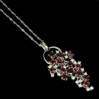 Silver Pendant Ruby Genuine Natural Mined Gems Solid Sterling Silver With Chain - Image 1 of 4