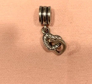 Authentic Pandora Interlocking Love Hearts dangle Charm 791242CZ NEW RETIRED - Picture 1 of 6