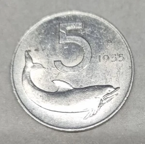 Moneta 5 Lire Delfino del 1955 Repubblica Italiana, rara - Foto 1 di 1
