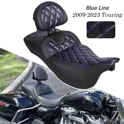 Driver Passenger Seat w/ Backrest For Harley Touring Street Road Glide 2009-2023 Foto 1 de 4