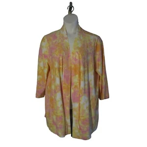 Isaac Mizrahi Live 1X rosa gelb orange Batik Strick Cardigan Jacke Taschen - Bild 1 von 3