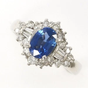 Platinum 900 ring 8.5 size Sapphire 1.13 Diamond About5.0g Free shipping Used - Picture 1 of 7
