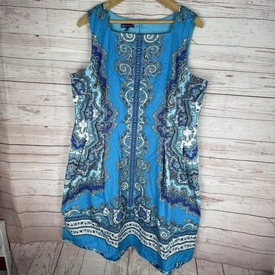 Talbots RSVP Fit & Flare Sz 18W Paisley Dress, Knee Length, Blue White EUC Boho - Image 1 of 4