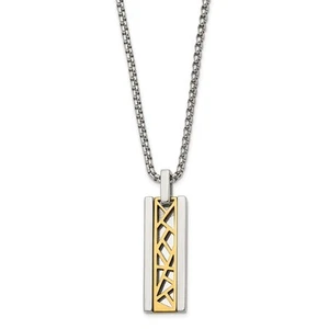 Stainless Steel Yellow IP-plated Center Rectangle Pendant Box Chain Necklace 16" - Picture 1 of 2