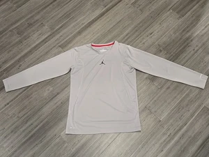 Jordan DRI-FIT Fitted Training Jersey Youth Large Gray Logo Shirt Long Sleeve - Picture 1 of 7