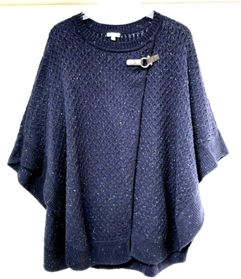 Talbots кабель вязаный свитер плащ L синий хлопок пончо пуловер - Изображение 1 из 4