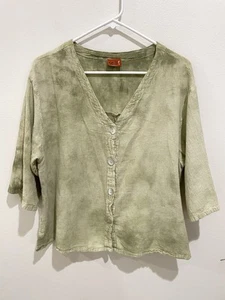 Oh My Gauze Button Front Boxy Top Green Cotton Gauze Tie Dye Size Large - Picture 1 of 7