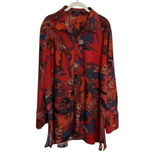 Calessa Womens Tunic Top 1X Rust Multi Abstract Print Button Front Long Sleeve - Picture 1 of 6