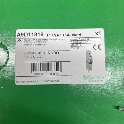 SCHNEIDER 16 AMP CURVE C 10kA 30mA RCBO TYPE A IC60H A9D11816 C16 - Image 1 of 2