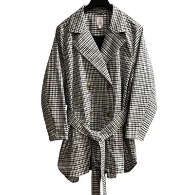 Jaqueta Lauren Conrad Feminina 1X X Xadrez Azul Forrada com Cinto Leve Preppy Escritório - Imagem 1 de 4