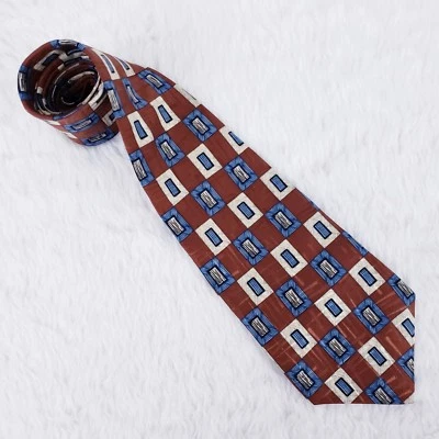 Corbata de cuello Countess Mara marrón azul rectángulos 100 % seda 56" de largo 4 1/8" de ancho nueva sin etiquetas Foto 1 de 4