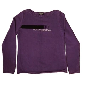 Vintage Ralph Lauren Jeans Co Sweater Womens Medium Purple Spellout Preppy - Picture 1 of 8
