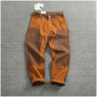 2 Toned Double Front Retro Vintage Style Canvas Workwear Carpenter Painter Pants - Image 1 of 4