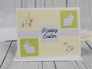 Happy Easter Greeting Card Kit #8 [Lot of 4, Handmade, Stampin Up, Bunny Floral] - Picture 1 of 6