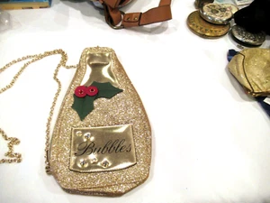 Holiday Arcade gold champagne bottle-shaped purse, figural purse - Picture 1 of 10