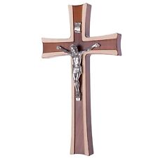 22 cm Kruzifix Buchenholz Kreuz Wandkreuz Hängekreuz Metall Korpus zinnfarben