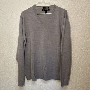 Pronto Uomo V-Neck Sweater Men’s XL Gray Extra Fine Merino Wool Long Sleeve Top - Picture 1 of 7