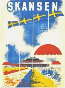 Póster original vintage SKANSEN PARQUE DE ATRACCIONES ESTOCOLMO 1935 - Imagen 1 de 1
