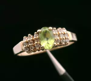 Ring 14 kt Gelbgold Peridot & 12 Teile Diamanten - Größe 8 - 2,68 g - Bild 1 von 10