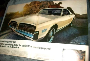 1968 68 Mercury COUGAR large-mag 2-page car ad - Huge!- w/ cat on roof - Picture 1 of 1