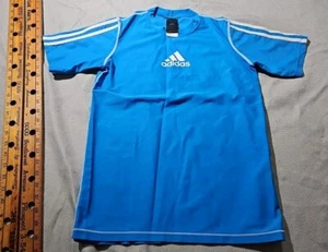 Adidas Shirt Youth Boys Large Blue Embroidered Logo Casual Tee Active Top - Picture 1 of 12