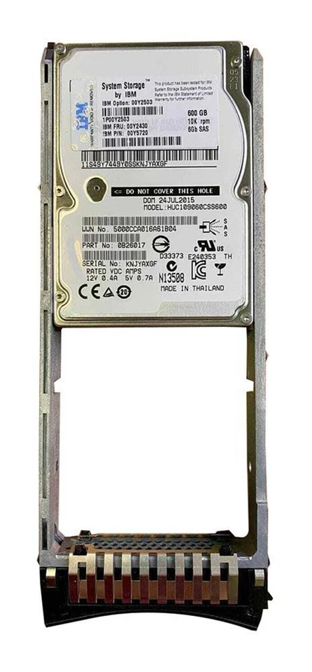 IBM 2072-ACLK Storwize 600GB 10K RPM 6Gb 2.5" SAS HDD 00Y2503 00Y2430 W/ TRAY - Image 1 of 2
