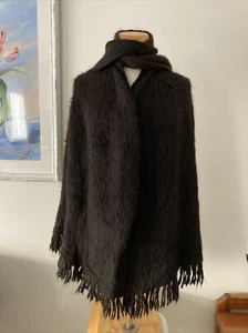 Natural brown 100% Alpaca wool thick soft warm boho cape shawl from Bolivia O/S - Picture 1 of 17