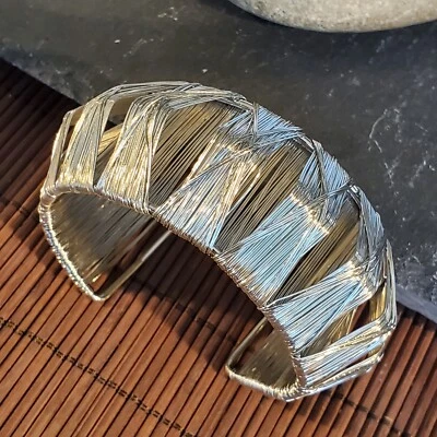 Vintage 90s Y2K Silver Wire Wrap Detail Cuff Bracelet - Image 1 of 4