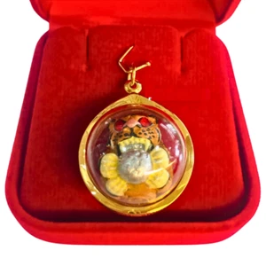 Tiger Candy Pendant Lp Pern Phaya Sua Phoksap Frame 18K Real Gold Thai Amulet - Picture 1 of 8