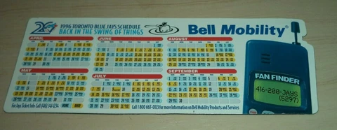 1996 Toronto Blue Jays 20th Anniversary Schedule Magnet Bell Mobility Cover