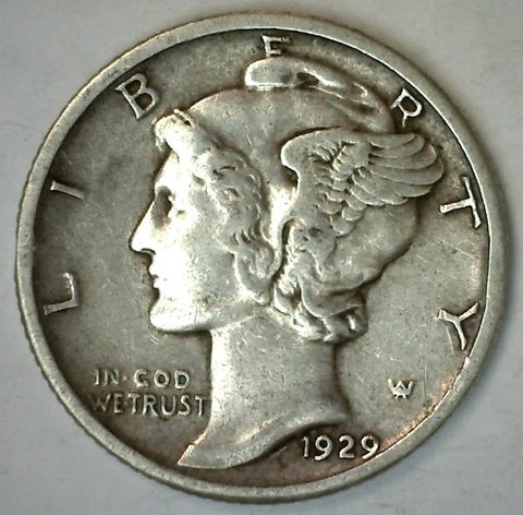 1929 Mercury Silver Dime 10c XF US Type Coin Philadelphia Extra Fine Circulated Cover