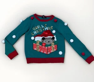 Kids Ugly Christmas Sweater size 14/16 XL Unisex Green Porcupine Cute EUC - Picture 1 of 4