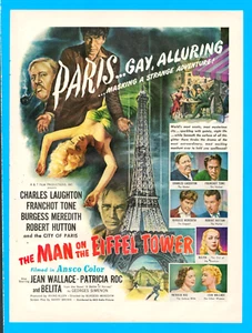 1950 Man on the Eiffel Tower movie PRINT AD Charles Laughton Paris - Picture 1 of 3