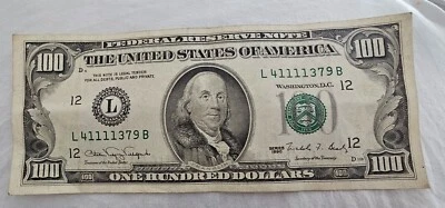 Series 1990 $100 Dollar Bill Federal Reserve Note Circulated - Image 1 of 3