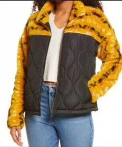 Chaqueta polar acolchada con cremallera completa azteca amarilla Thread & Supply talla pequeña - Imagen 1 de 9