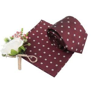 Borgoña Floral Margarita Formal Boda Clásica Corbata y Bolsillo Cuadrado Conjunto por DQT - Imagen 1 de 6