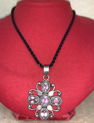 CIONDOLO PENDENTE IN ARGENTO 925,  CON 5 AMETISTE SFACCETTATE - Immagine 1 di 4