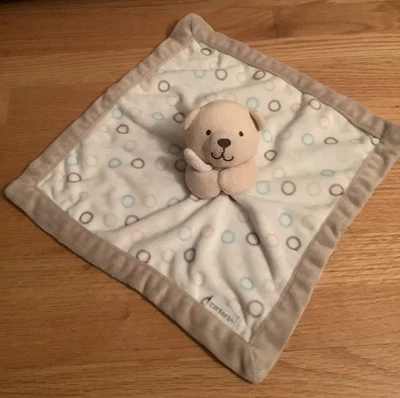 "Manta de seguridad de felpa Carter Lovey Tan Bear marrón verde azulado círculos 13"" x 13""" Foto 1 de 4