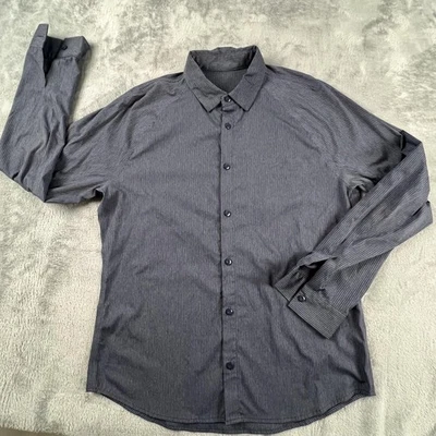 Lululemon Shirt Mens Large Gray BluePinstripe Button Front Long Sleeve Casual - Image 1 of 4