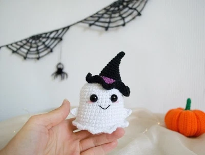 Crochet ghost toy Baby's 1st Halloween toy Which ghost Spooky stuffed mini toy - Image 1 of 4