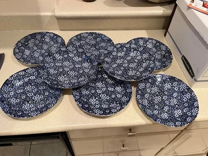 8 platos de cena azules Calico Crownford China Staffordshire Inglaterra 10 1/2 pulgadas - Imagen 1 de 7