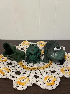 Vintage Kitsch Lot 3 Frogs Sponge Holder, Bank, Planter 70s - Picture 1 of 12