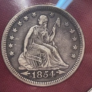 1854 Seated Liberty Quarter Phila Mint Silver w/ arrows - Circulated Condition - Picture 1 of 4