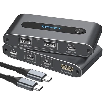 USB C KVM Switch: Connect 1x HDMI Monitor with 2x USBC/Thunderbolt PCs/MacBooks - Image 1 of 4