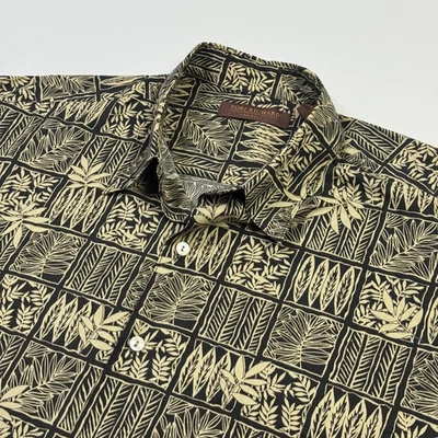 Рубашка мужская Tori Richard размер XL черная желтовато-коричневая гавайская тропическая Aloha на пуговицах спереди хлопок - Изображение 1 из 4
