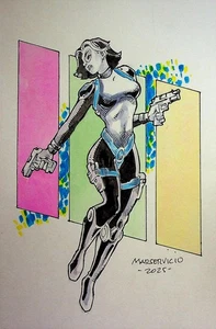 DOMINO- Mars Servicio SIGNED Hand-Painted Convention Marvel Comics Art - Picture 1 of 2