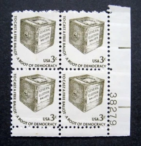 Sc # 1584 ~ Plate # Block ~ 3 cent Early Ballot Box Issue - Picture 1 of 1